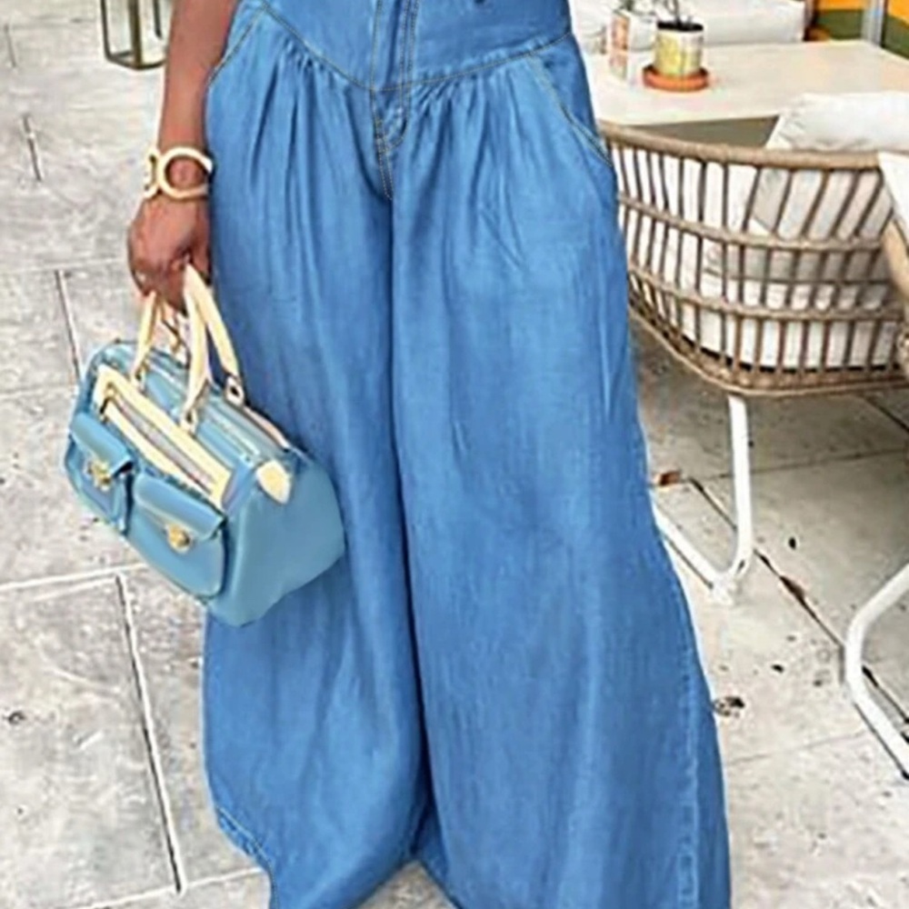 NEW, NEVER WORN - Ultra Wide Leg Denim Pants w/Pockets!